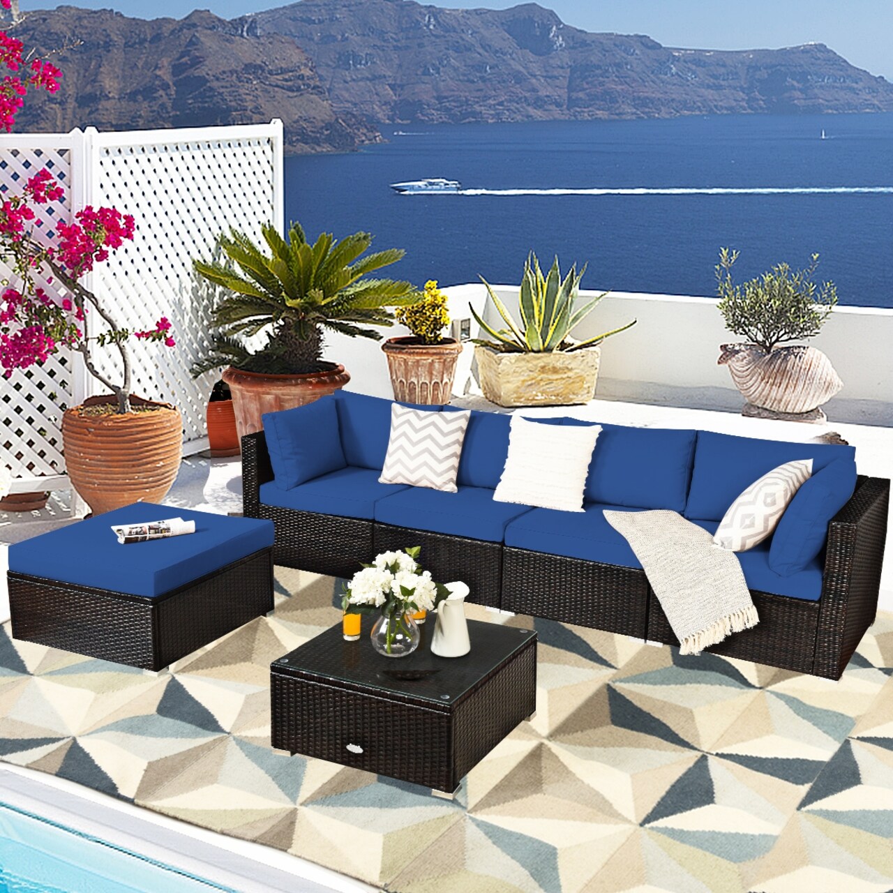 6 Pieces Outdoor Patio Rattan Sectional Sofa Set With Coffee Table